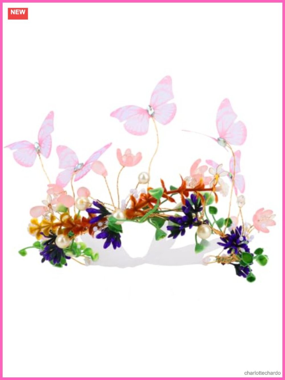 Handmade Butterfly Floral Headband Pearl Crystal Hair Crown